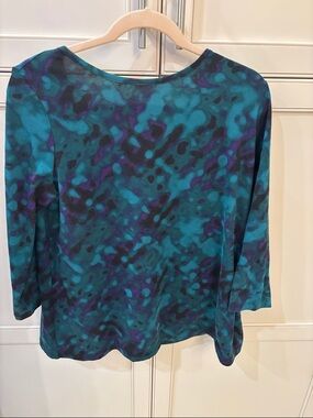 Anne Klein Teal Blue & Purple Abstract Long Sleeve Top